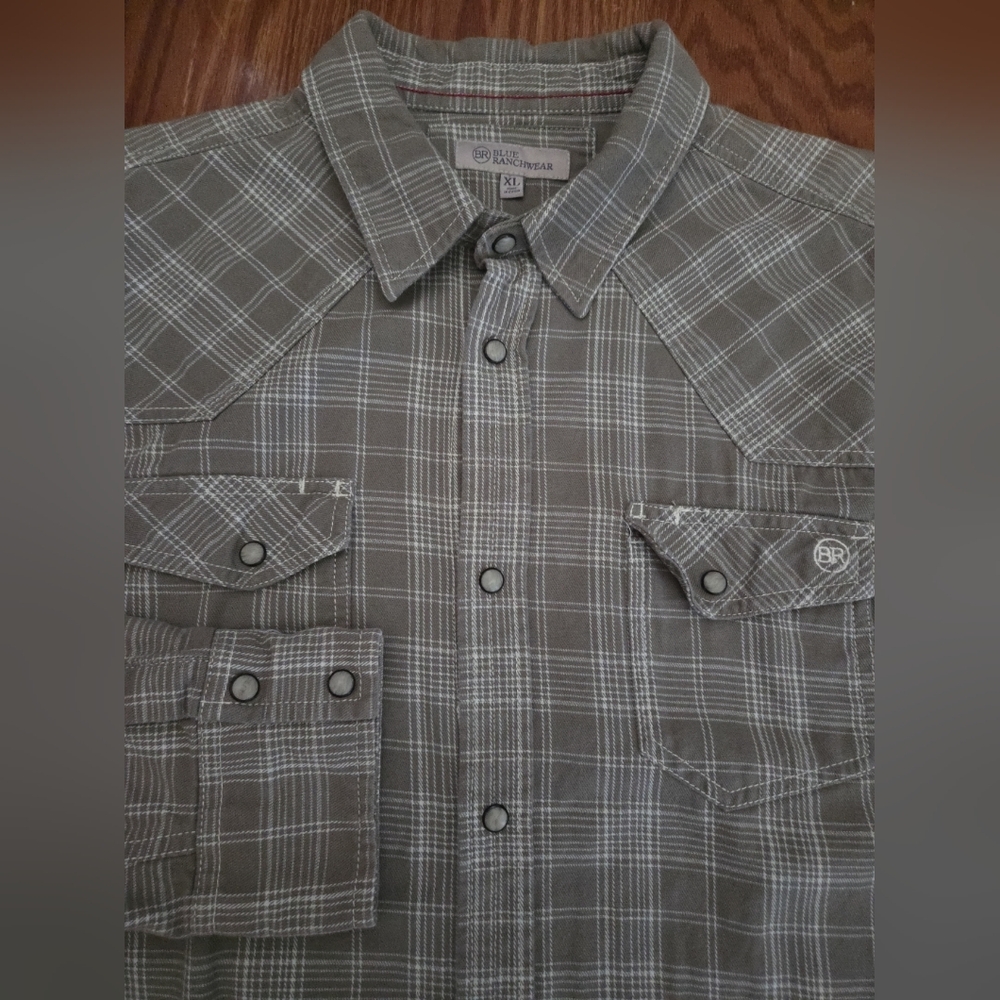Blue Ranchwear‎ Gray/green Plaid Snap-Up Long Sleeve Thick Shirt Xl